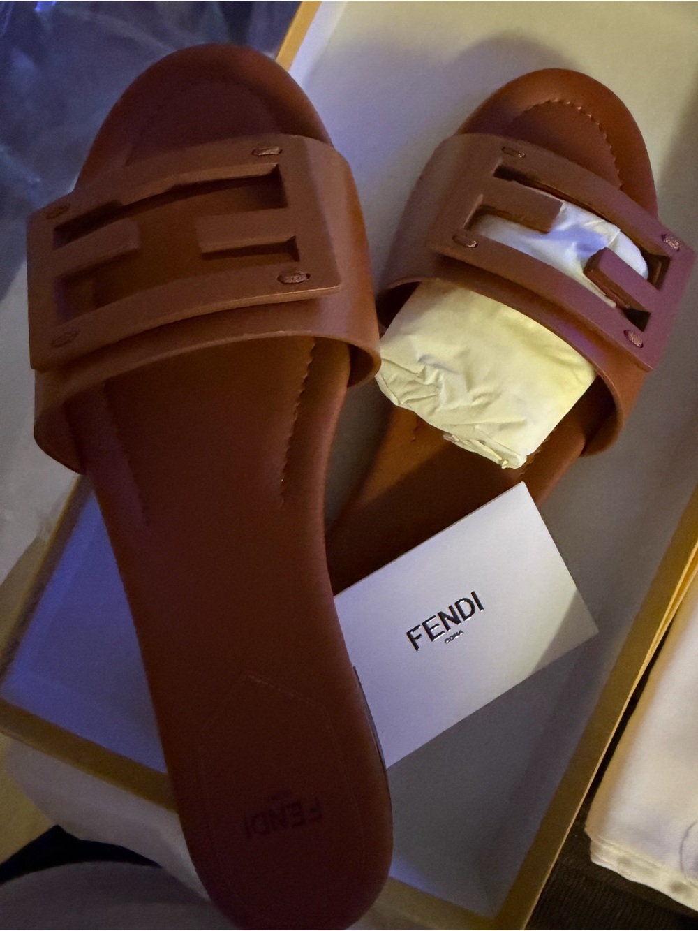 Fendi Brown Logo-Emblem Slide Mules